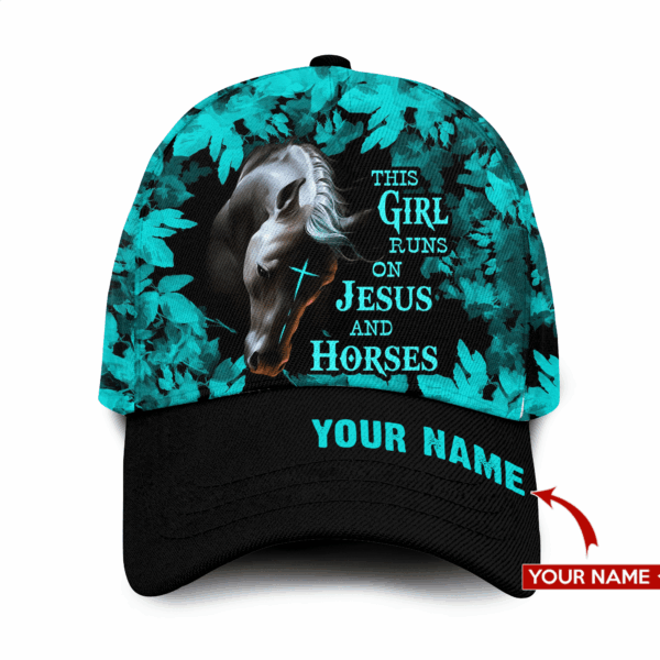 This Girl Runs On Jesus And Horses Personalized Hat Classic Cap Trucker Classic Hats Gift