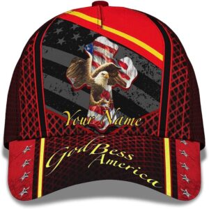 God Bless America Bald Eagle America Flag Custom Name Baseball Cap, Christian, Jesus Hat Trucker Classic Hats Gift