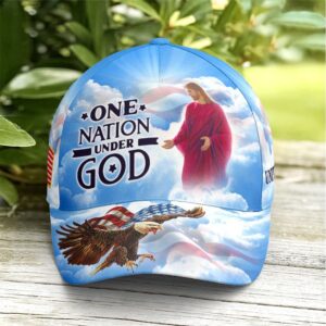 One Nation Under God Baseball Cap For Jesus Lovers Drawing Vector Style Blue, God Cap  Trucker Classic Hats Gift