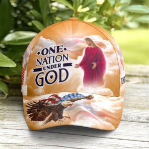 One Nation Under God Baseball Cap For Jesus Lovers Drawing Vector Style Yellow, God Cap  Trucker Classic Hats Gift