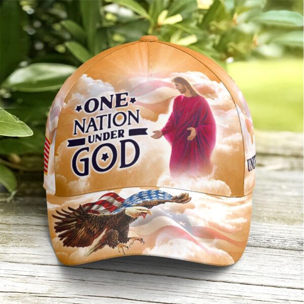 One Nation Under God Baseball Cap For Jesus Lovers Drawing Vector Style Yellow, God Cap  Trucker Classic Hats Gift