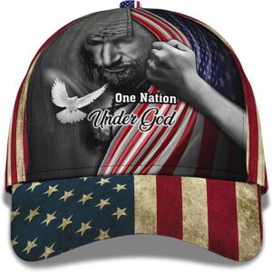 One Nation Under God American Flag And God And Dove Baseball Cap, Christian, Jesus Hat Trucker Classic Hats Gift