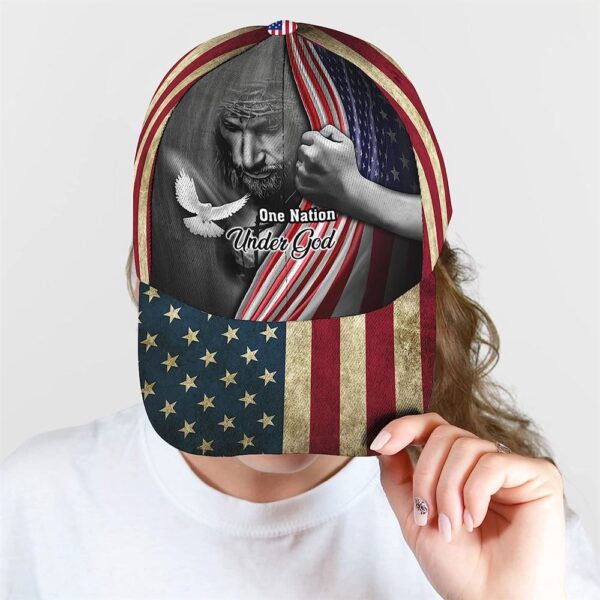 One Nation Under God American Flag And God And Dove Baseball Cap, Christian, Jesus Hat Trucker Classic Hats Gift