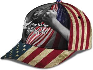 One Nation Under God American Flag And God And Dove Baseball Cap, Christian, Jesus Hat Trucker Classic Hats Gift 1