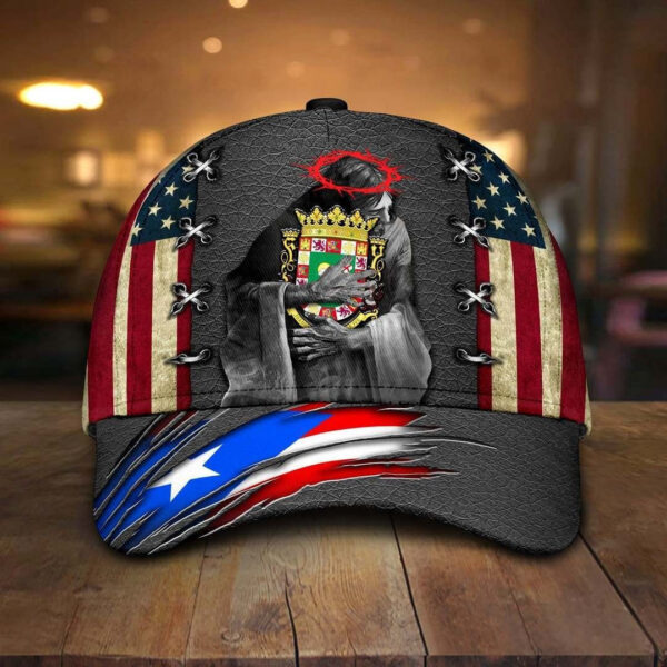Adeenyc – Puerto Rico Coat Of Arms Jesus USA Flag Classic Cap Baseball Hat Trucker Classic Hats Gift