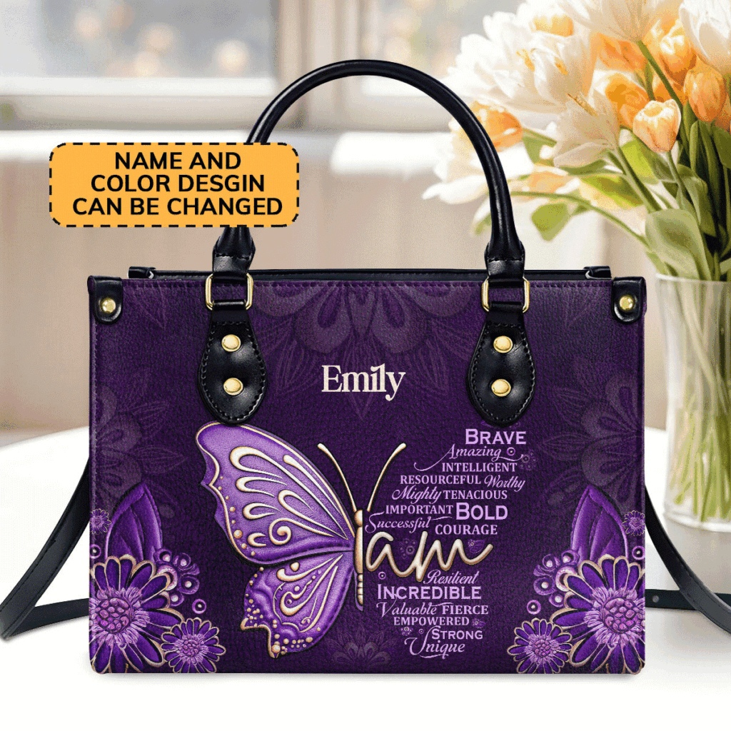 Custom Leather Handbag with Zipper Personalized Courage Gift for Bold and Successful Women