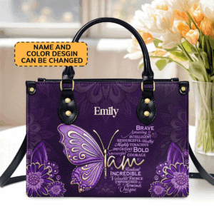 Custom Leather Handbag with Zipper Personalized Courage Gift for Bold and Successful Women