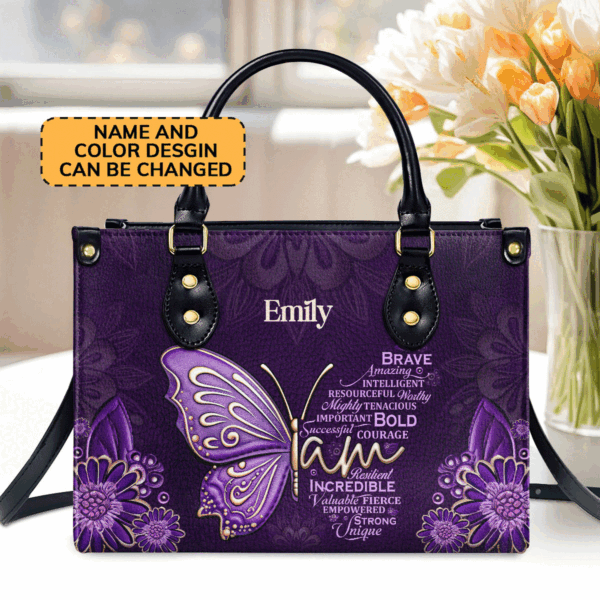 Custom Leather Handbag with Zipper Personalized Courage Gift for Bold and Successful Women