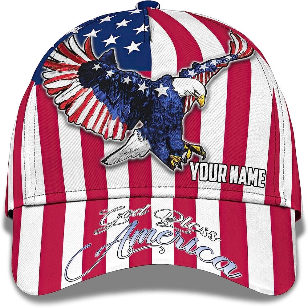 Us Eagle With American Flag God Bless America Custom Name Baseball Cap, Christian, Jesus Hat Trucker Classic Hats Gift Us Eagle With American Flag God Bless America Custom Name Baseball Cap, Christian, Jesus Hat Trucker Classic Hats Gift