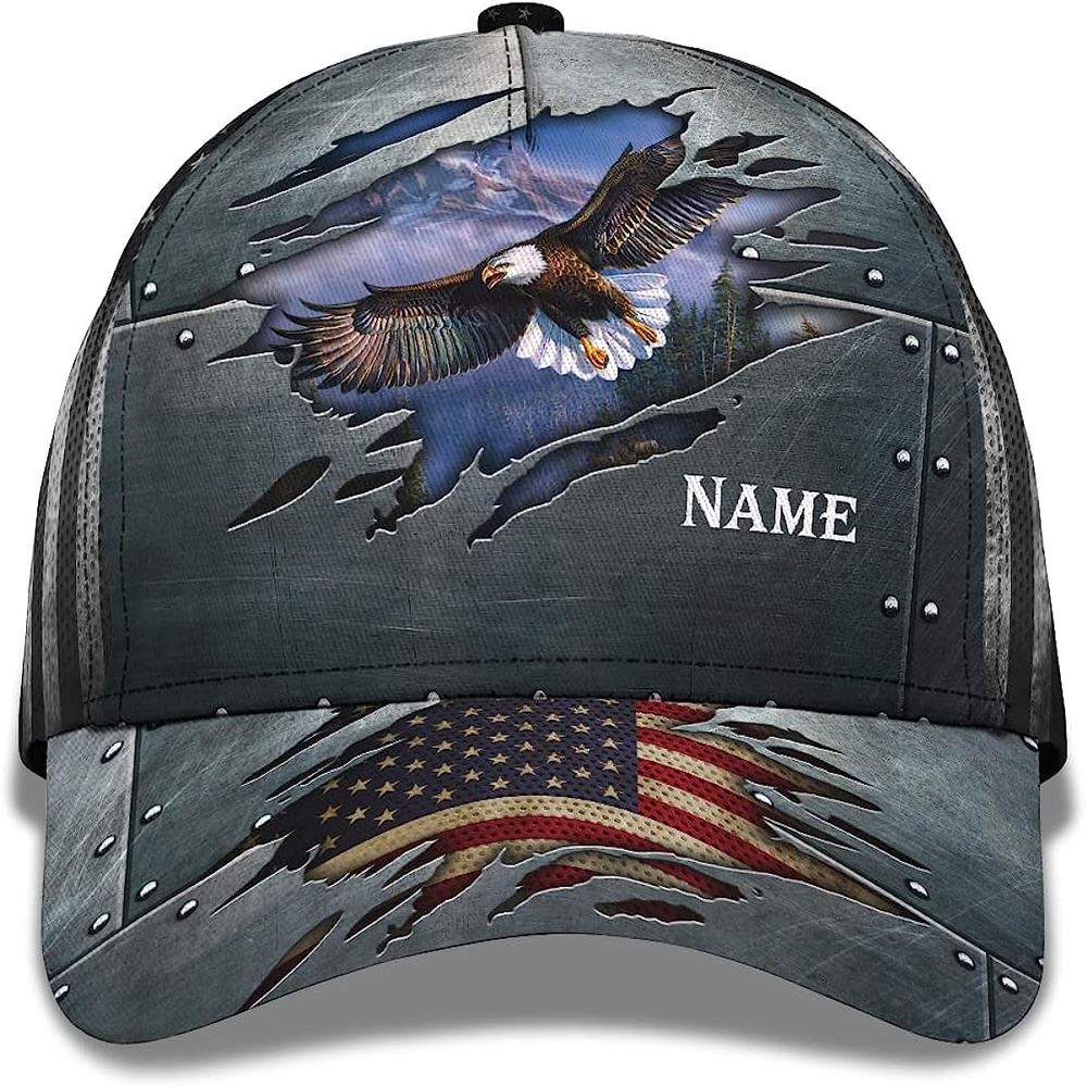 Patriotic Bald Eagle With Us Flag Custom Name Baseball Cap, Christian, Jesus Hat Trucker Classic Hats Gift Patriotic Bald Eagle With Us Flag Custom Name Baseball Cap, Christian, Jesus Hat Trucker Classic Hats Gift