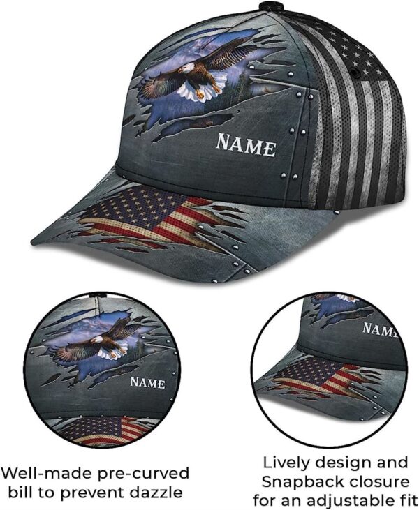 Patriotic Bald Eagle With Us Flag Custom Name Baseball Cap, Christian, Jesus Hat Trucker Classic Hats Gift