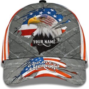Patriotic God Blessed America Eagle American Flag Custom Name Baseball Cap, Christian, Jesus Hat Trucker Classic Hats Gift