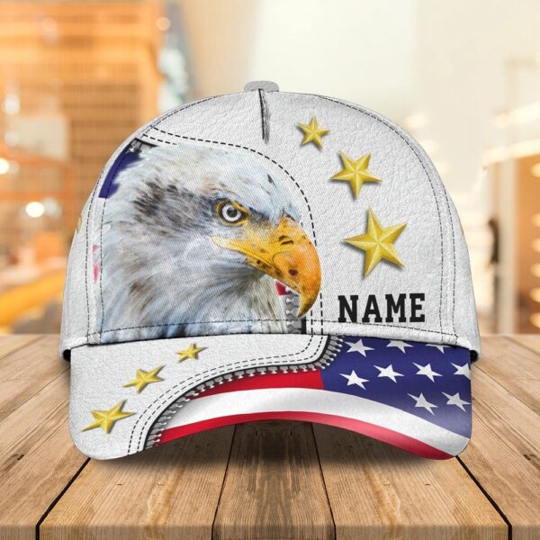 Personalized Eagle American Baseball Cap Hat – White 3D Cap Hat For 4Th Of July, Christian Jesus Hat Trucker Classic Hats Gift