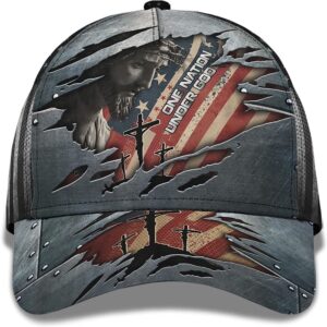 One Nation Under God With American Flag Baseball Cap, Christian, Jesus Hat Trucker Classic Hats Gift