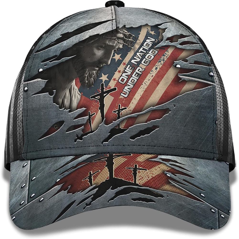 One Nation Under God With American Flag Baseball Cap, Christian, Jesus Hat Trucker Classic Hats Gift One Nation Under God With American Flag Baseball Cap, Christian, Jesus Hat Trucker Classic Hats Gift