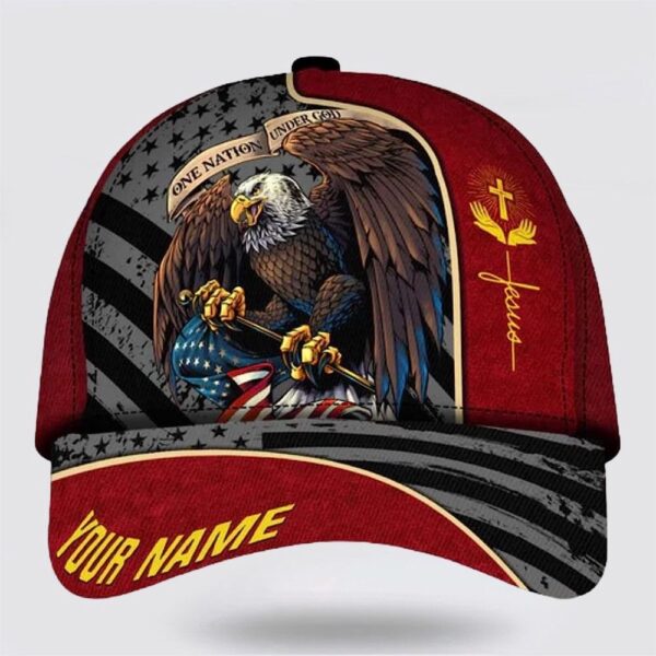 One Nation Under God Eagle Custom Name Classic Hat, Christian Baseball Cap, Jesus Hat Trucker Classic Hats Gift