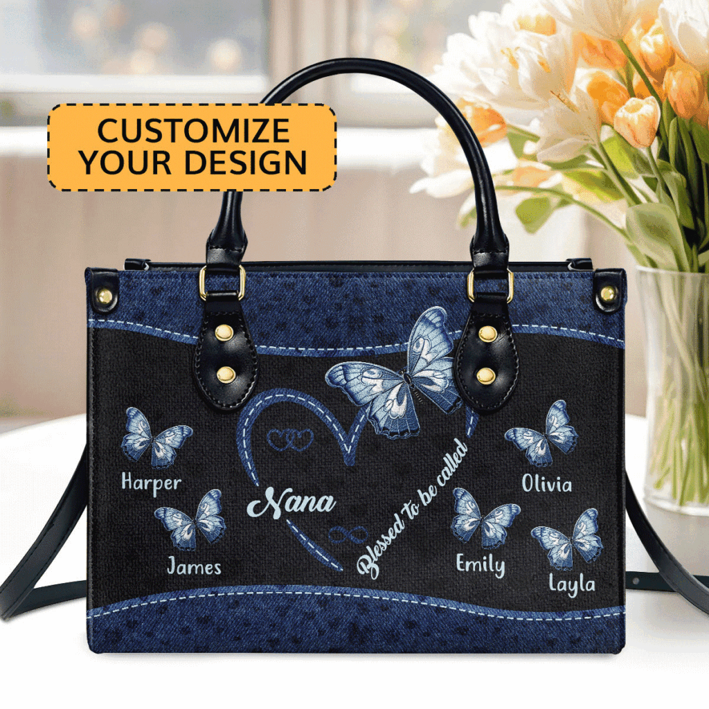Blessed Grandma Gift: Personalized Leather Handbag with Zipper