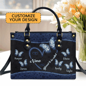 Blessed Grandma Gift: Personalized Leather Handbag with Zipper