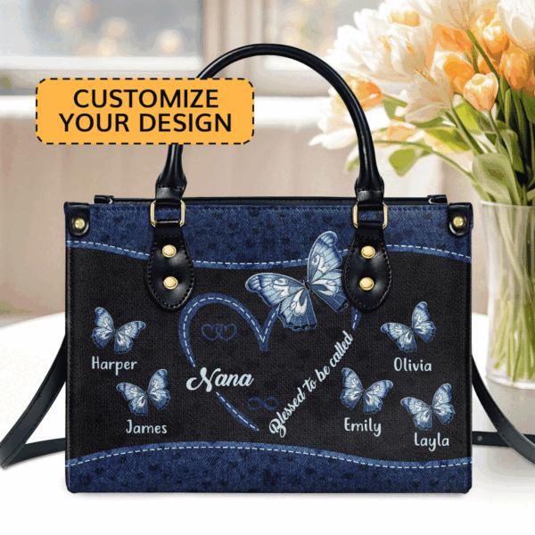 Blessed Grandma Gift: Personalized Leather Handbag with Zipper