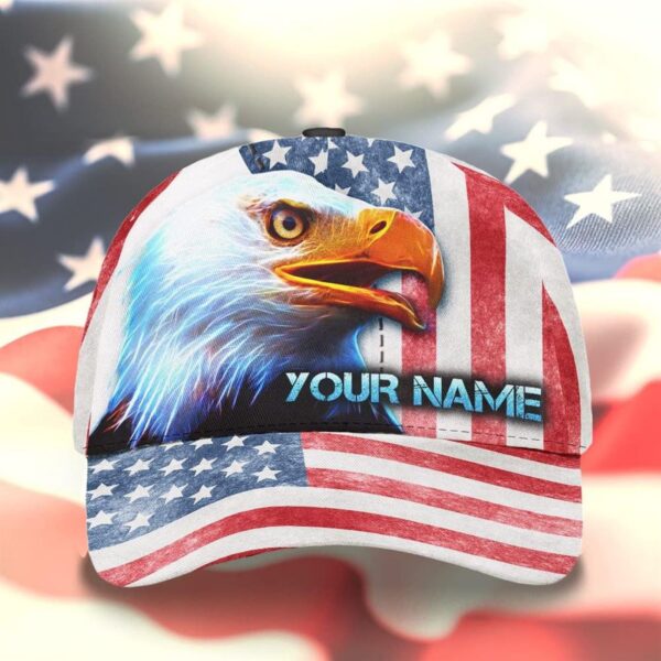 4th Of July American Flag Eagle Custom Name Baseball Cap, Christian, Jesus Hat Trucker Classic Hats Gift