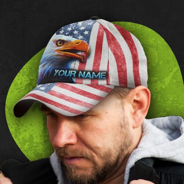 4th Of July American Flag Eagle Custom Name Baseball Cap, Christian, Jesus Hat Trucker Classic Hats Gift