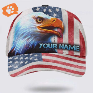 4th Of July American Flag Eagle Custom Name Baseball Cap, Christian, Jesus Hat Trucker Classic Hats Gift