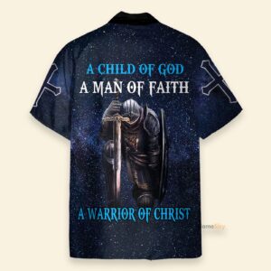 Child of God Hawaiian Shirt: Faithful Warrior in Blue - Jesus Christ Design 1