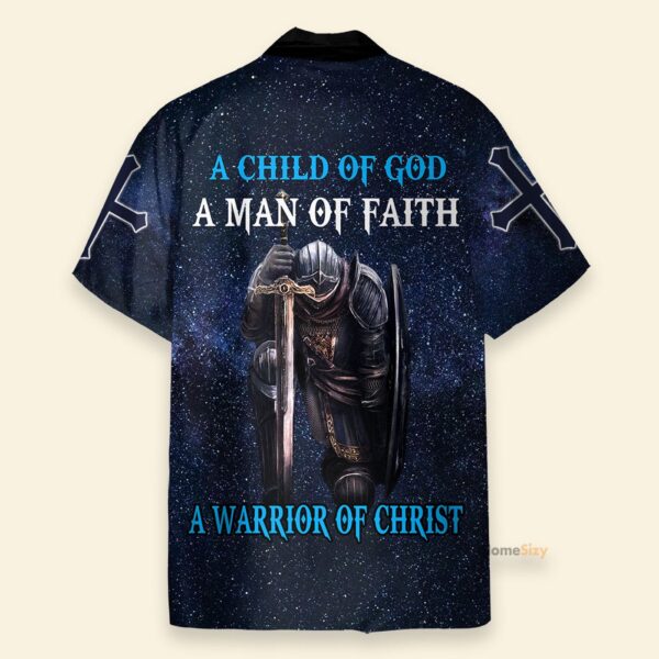 Child of God Hawaiian Shirt: Faithful Warrior in Blue – Jesus Christ Design