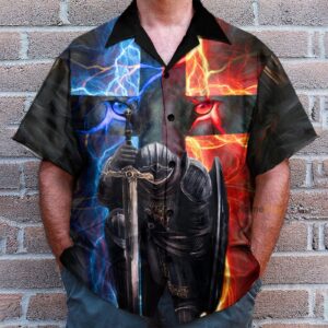 Warrior of Christ Hawaiian Shirt in Blue N Red: Child of God Man of Faith 1