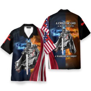 Child of God American Flag Fire Knight Jesus Christ Christian Hawaiian Shirt 3