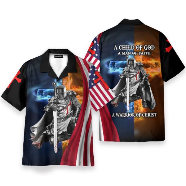 Child of God American Flag Fire Knight Jesus Christ Christian Hawaiian Shirt