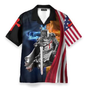 Child of God American Flag Fire Knight Jesus Christ Christian Hawaiian Shirt