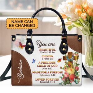 Unique Personalized Leather Handbag for Women Roses and Cross Gift from A Precious Child of God