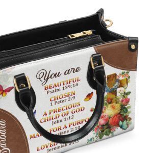 Unique Personalized Leather Handbag for Women Roses and Cross Gift from A Precious Child of God 1