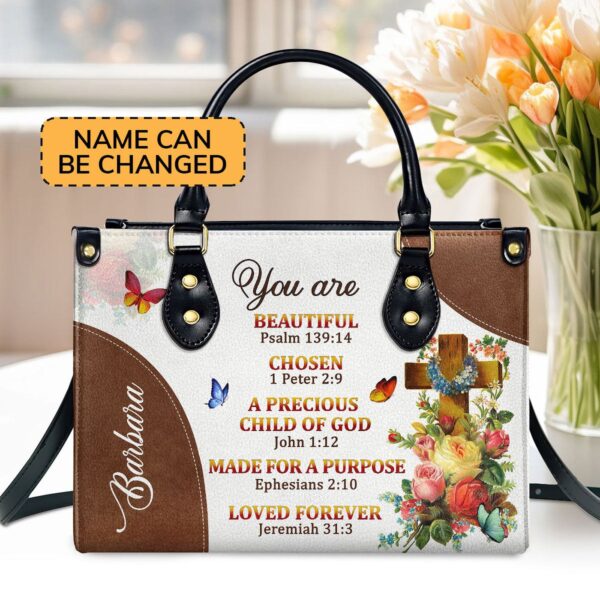 Unique Personalized Leather Handbag for Women Roses and Cross Gift from A Precious Child of God