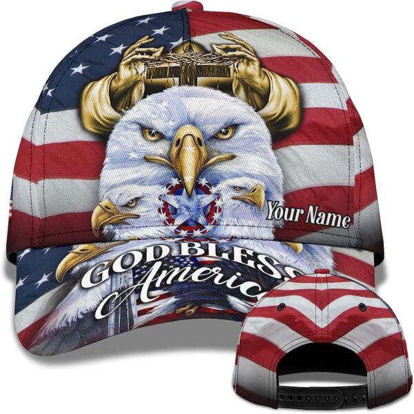 America Eagle Bird With Usa Flag God Bless America Custom Name Baseball Cap, Christian, Jesus Hat Trucker Classic Hats Gift