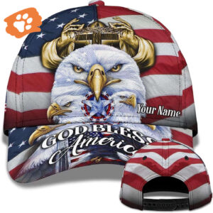 America Eagle Bird With Usa Flag God Bless America Custom Name Baseball Cap, Christian, Jesus Hat Trucker Classic Hats Gift