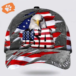 American Flag Bad Eagle Custom Name Baseball Cap, Christian, Jesus Hat Trucker Classic Hats Gift