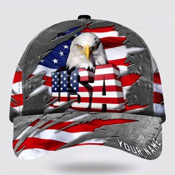 American Flag Bad Eagle Custom Name Baseball Cap, Christian, Jesus Hat Trucker Classic Hats Gift