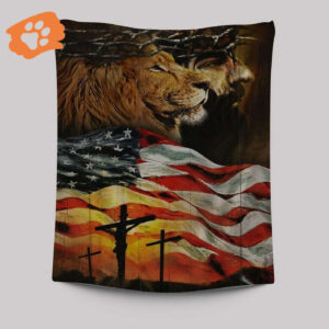 American Flag Jesus Christ Lion of Judah Tapestry - Patriotic Christian Wall Decor