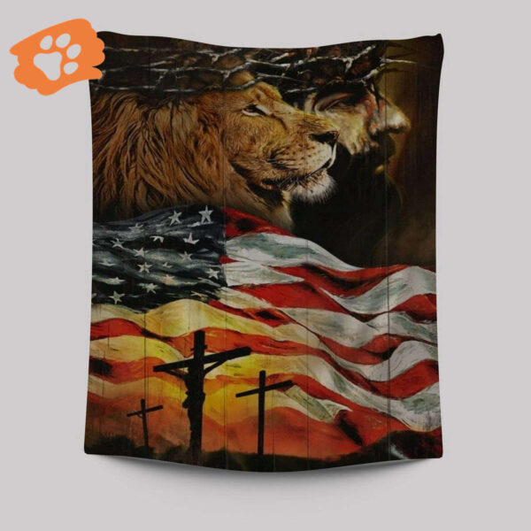 American Flag Jesus Christ Lion of Judah Tapestry – Patriotic Christian Wall Decor