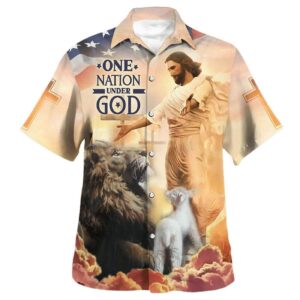 American Flag Jesus Open Arms Hawaiian Shirt for Men - Christian Gift