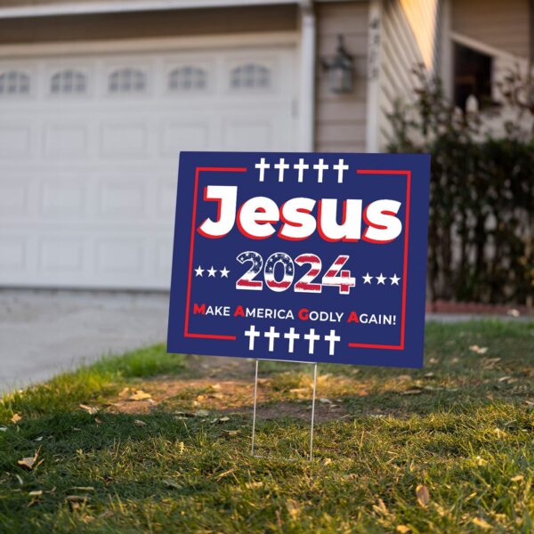 Jesus 2024 American Flag Yard Sign – Make America Godly Again Decor & Patriotic Gift