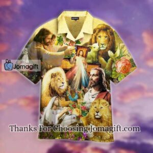 Stunning Jesus Lion Goat Hawaiian Shirt with Beautiful Flowers - Shop Now! 1