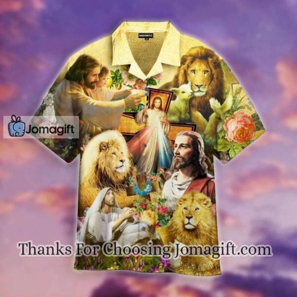 Stunning Jesus Lion Goat Hawaiian Shirt with Beautiful Flowers – Shop Now!