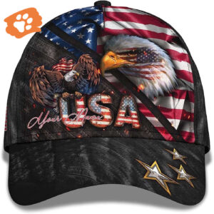 Bald Eagle And Us Flag For Veteran Military Custom Name Baseball Cap, Christian, Jesus Hat Trucker Classic Hats Gift