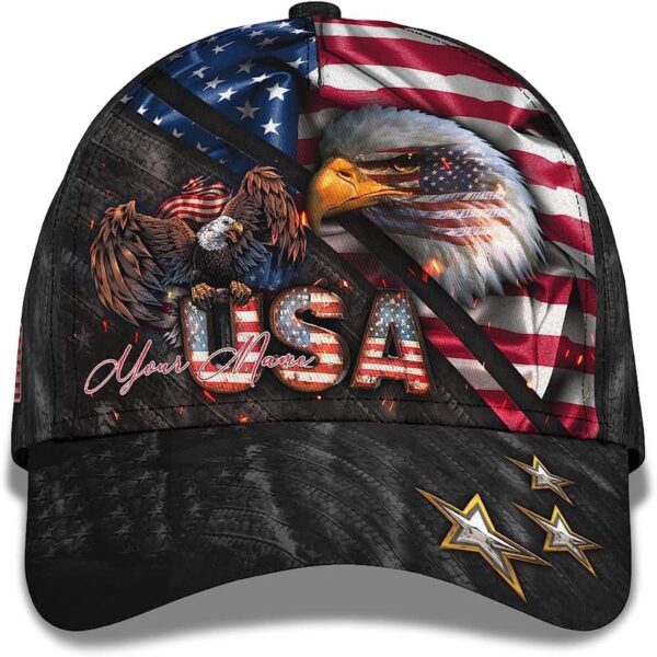 Bald Eagle And Us Flag For Veteran Military Custom Name Baseball Cap, Christian, Jesus Hat Trucker Classic Hats Gift