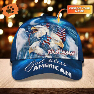 Bald Eagle God Bless America Flag Custom Name Baseball Cap, Christian, Jesus Hat Trucker Classic Hats Gift