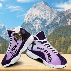 Basketball Shoes Jesus Christ Men, Walk By Faith Running Shoes, Jesus Lion Sneaker Footwear, Religious Gift 3
