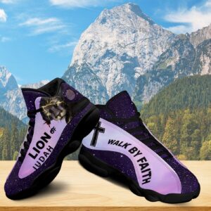 Basketball Shoes Jesus Christ Men, Walk By Faith Running Shoes, Jesus Lion Sneaker Footwear, Religious Gift 1